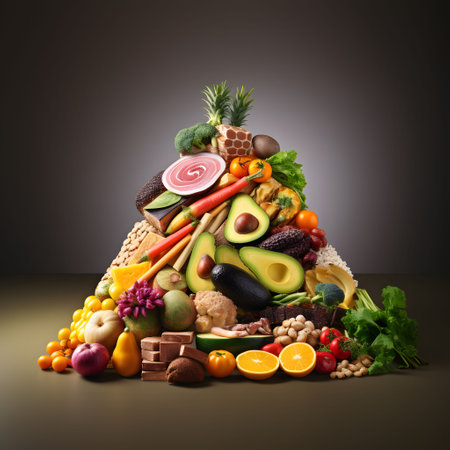 food pyramid represents way of healthy eating.の素材