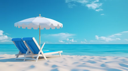 summer beach vication scene with blue background.の素材