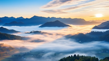 beautiful landscape of mountain layer in the morning sunrise.の素材