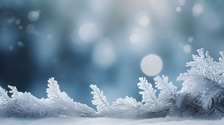 winter background image of frosted spruce branches copy space.の素材