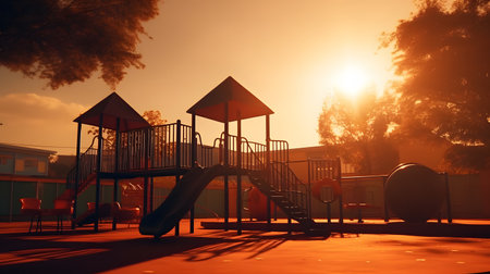 silouette of kindergarden kids playground.の素材