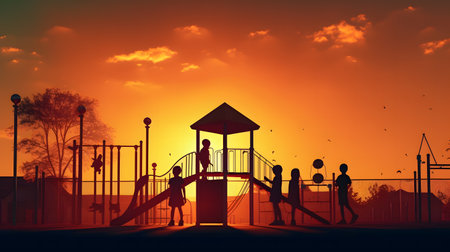 silouette of kindergarden kids playground.の素材