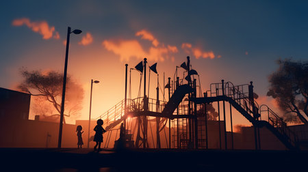 silouette of kindergarden kids playground.の素材