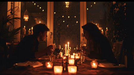 couple enjoying a candlelit dinnerの素材