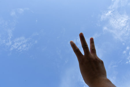 Counting with finger, finger concept, hand work, hand conceptの写真素材