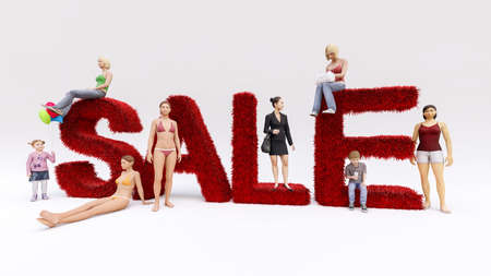 sale 3d text with women sitting and standing aroundの写真素材