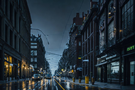 Street view of central London at night.の素材