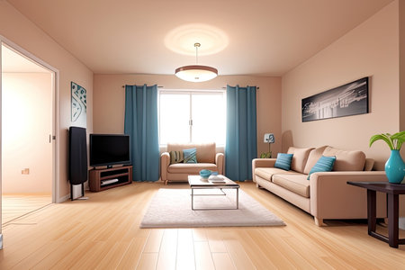 Interior of living room with sofa and tv, 3d renderの素材