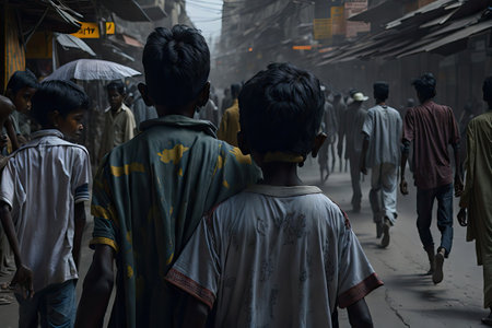 View of unknowns Nepali people walking at Thamel street in Kathmandu in the afternoonの素材