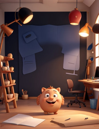3d render of cute piggy bank in children's room.の素材