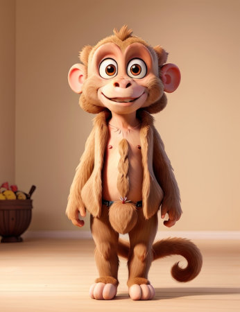 Funny cartoon monkey in the room. 3d rendering. Computer digital drawing.の素材