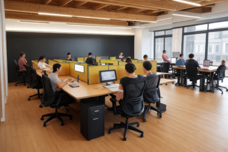 Group of young business people in a meeting at modern startup office buildingの素材