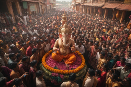 Hindu people attending a ganesh visarjanの素材