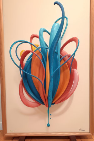 Colorful paint hanging on a wall in a childrens room.の素材