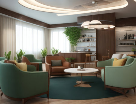 Interior of modern living room with armchairs and coffee table. 3d renderの素材