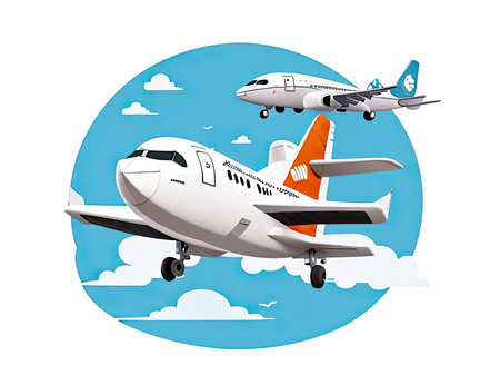 Airplane flying in the sky. Vector illustration on white background.の素材