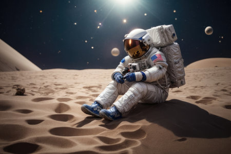 Astronaut sitting in the desert and looking at the stars.の素材