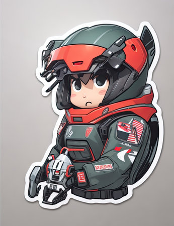 Illustration of a Cute Cartoon Motorcyclist Boy Wearing a Helmetの素材