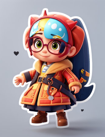 3D Render of a Cute Little Boy with a Backpackの素材