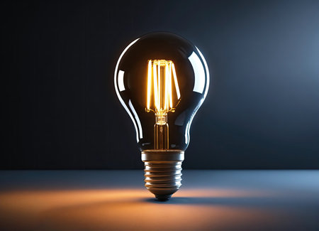 Glowing fluorescent light bulb on dark background. 3D Renderingの素材