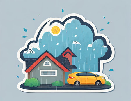 Cars in the rain. Rainy weather. Vector illustration.の素材