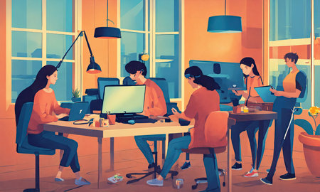 Vector illustration of business people working in the office. Teamwork conceptの素材