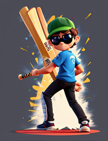 Cricket player with bat and ball in action, vector illustrationの素材