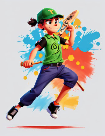 Vector illustration of a boy with skateboard on colorful splash background.の素材
