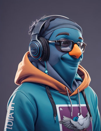 3d rendering of a male aviator with headphones and glasses.の素材
