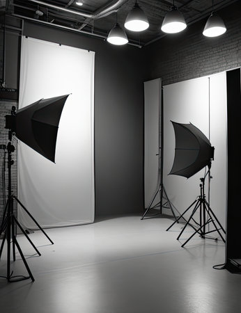 Photo studio with equipment and lighting equipment. Modern photo studio with equipment and lighting equipmentの素材