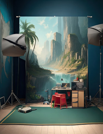 Interior of the photo studio with a professional equipment. 3D renderingの素材