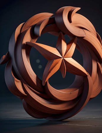 Abstract 3d rendering of a torus made of natural wood.の素材