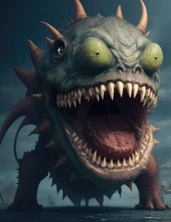 Fantasy monster with sharp teeth and sharp teeth. 3d renderingの素材