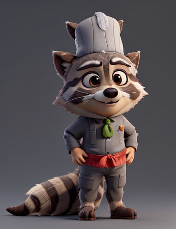 Raccoon chef in uniform and cap. 3D illustration.の素材