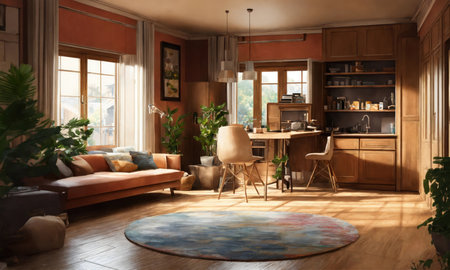 Interior of modern living room with furniture, sofa and coffee tableの素材