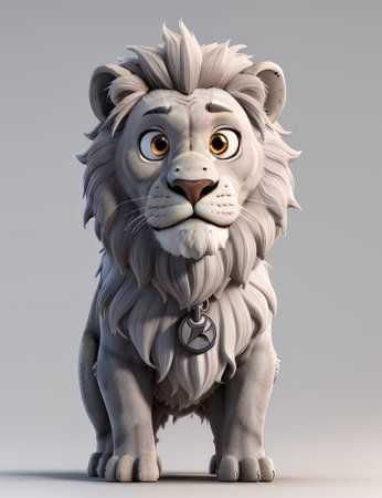 Lion with a ring on his neck. 3D illustration.の素材