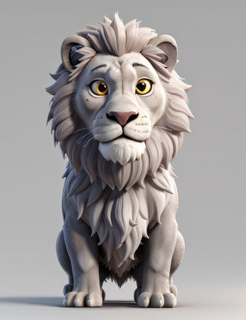 Lion with big eyes on a gray background. 3d renderingの素材