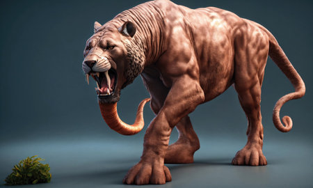 3d rendered illustration of a saber-toothed tigerの素材