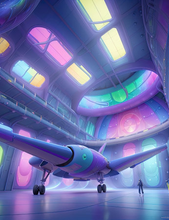 Futuristic spaceship in the futuristic interior. 3D rendering.の素材