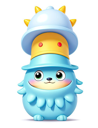 Vector illustration of Cute cartoon monster with hat isolated on white backgroundの素材