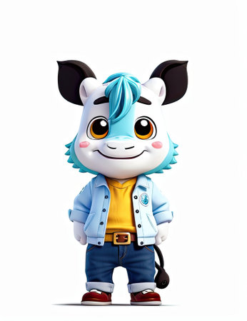 3d illustration of a cute zebra cartoon character isolated on white backgroundの素材
