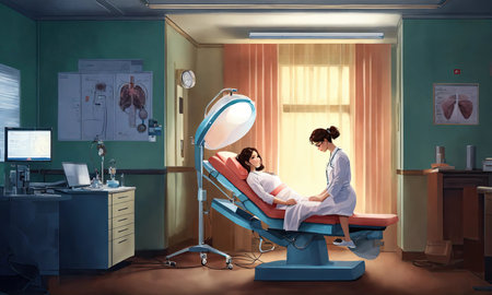 Dentist and patient in the dental office. 3d renderingの素材