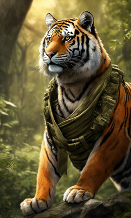 Siberian Tiger in the jungle. Wildlife scene. 3D Renderingの素材