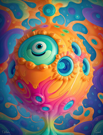 Abstract colorful background with funny monster. Vector illustration. Eps 10.の素材