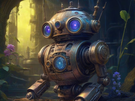 Futuristic robot in the aquarium, close-up. Technology concept.の素材