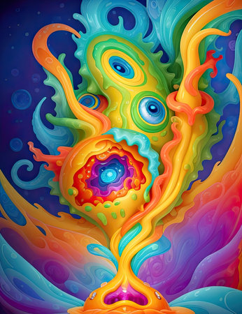 Abstract colorful background. Psychedelic fractal texture. Digital art. 3D rendering.の素材