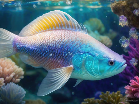 Colorful tropical fish in the aquarium. Underwater world with corals.の素材