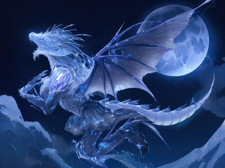 3D rendering of a fantasy dragon with planet in the background.の素材