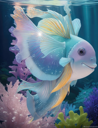 Beautiful underwater scene with fishes and corals. 3d renderingの素材