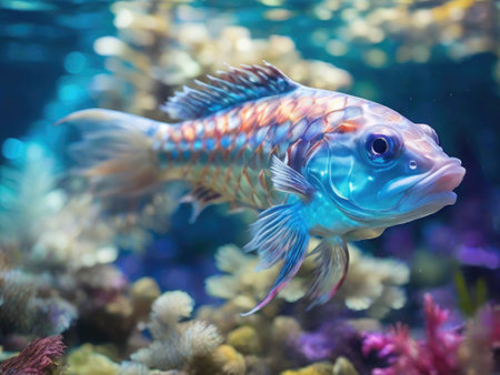 Colorful tropical fish swimming in the water. Underwater world.の素材